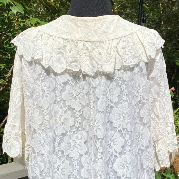 Vintage 50s 60s Lace Cottagecore Glammy Robe Dressing Gown Duster Coat Jacket - Picture 7 of 14